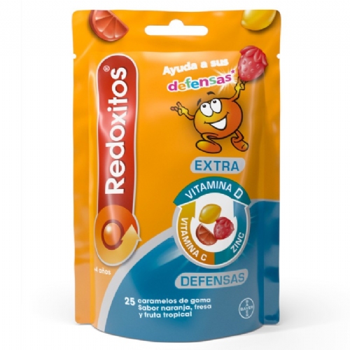 Redoxitos extra defensas (25 caramelos goma sabor naranja fresa y fruta tropical)