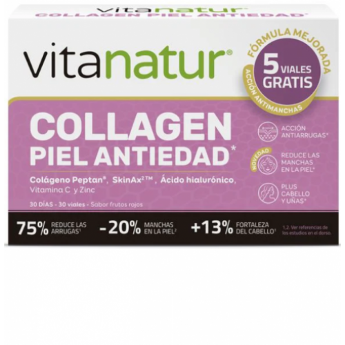 Vitanatur collagen piel 30 viales 25 ml sabor fruto rojos